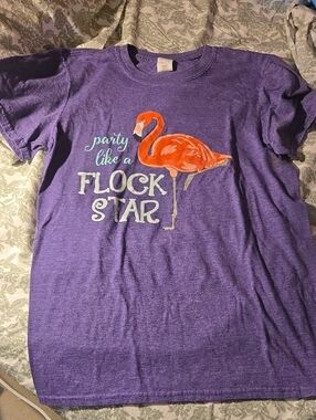 Gildan Purple Graphic Tee with Orange Flamingo